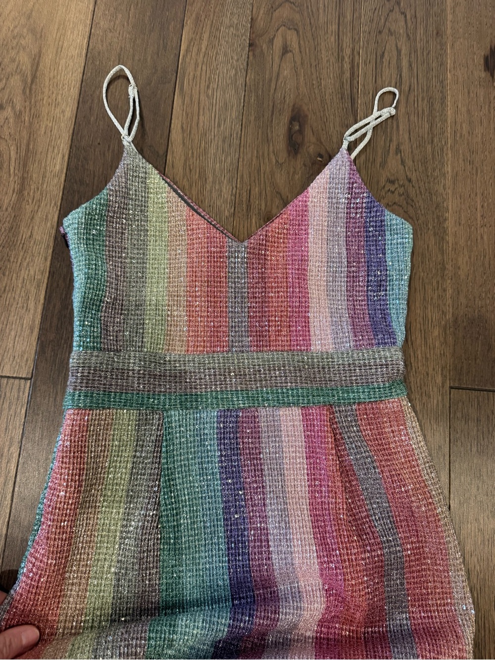 SAYLOR Iridescent Multicolor Striped Wrap Midi Dress - Picture 7 of 8
